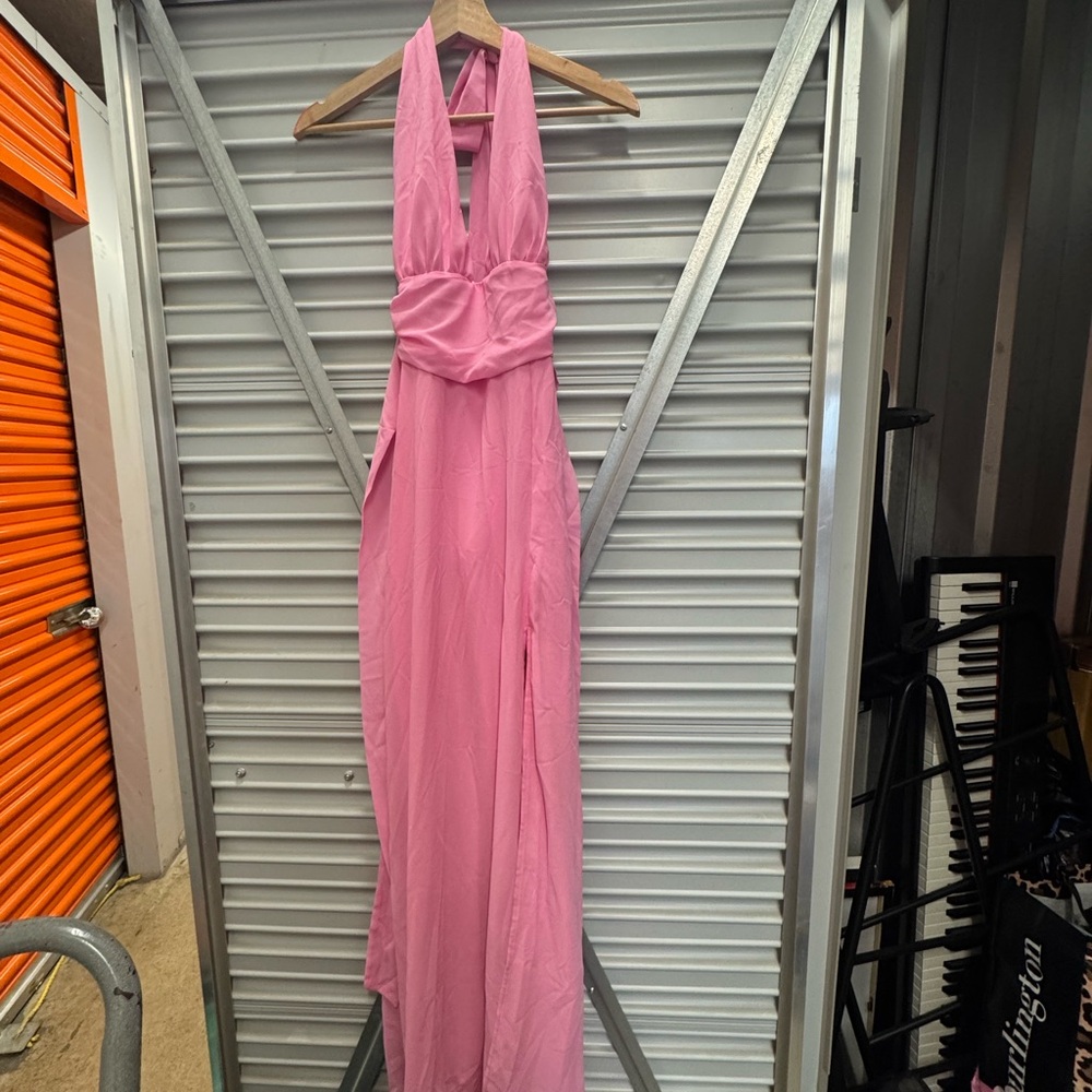 Pink Halter Maxi Dress - Elegant Women's Evening Gown